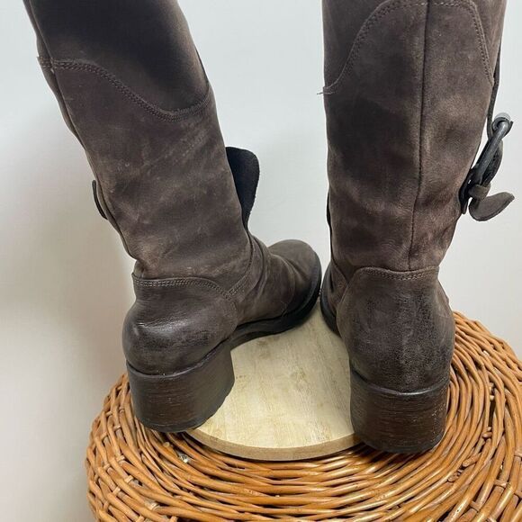 VERA WANG Lavender label Brown Suede Leather Buckle Western Mid Calf‎ Boots 7.5 - Picture 3 of 10